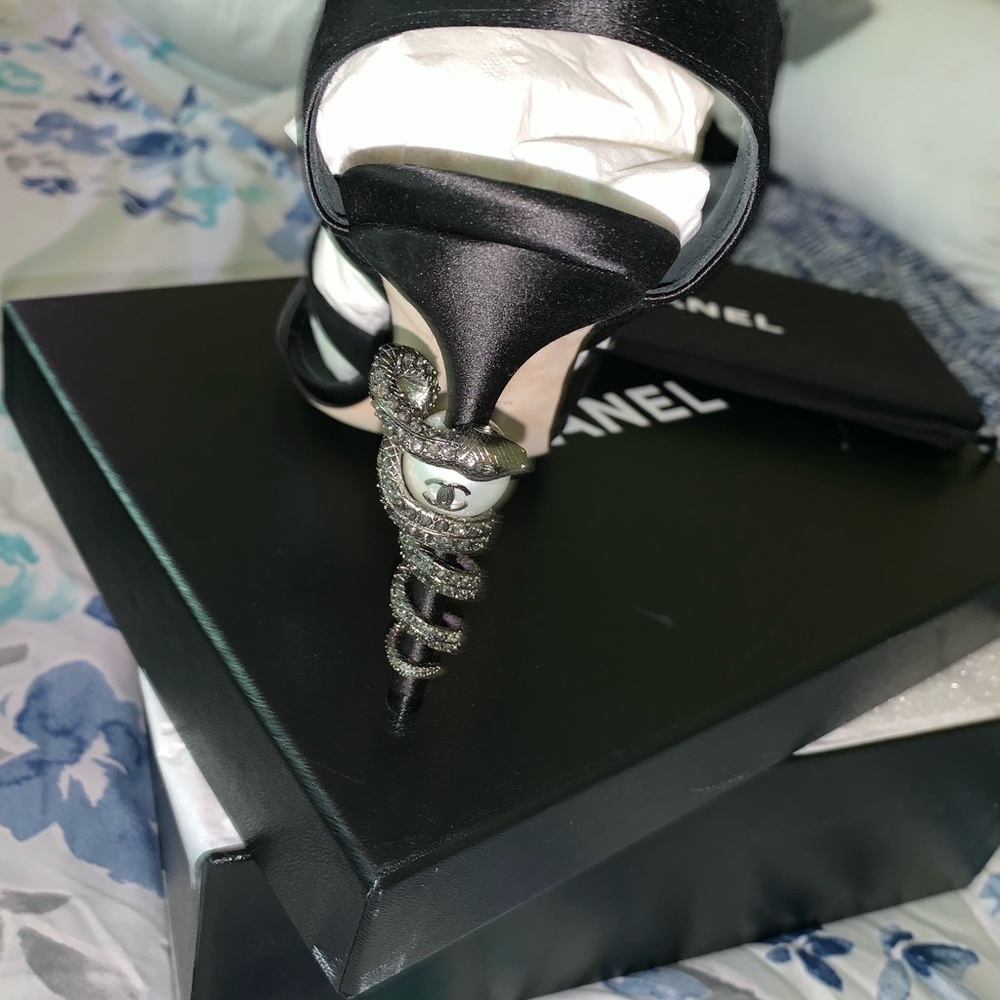 Authentic Chanel High Heel With Snake Around Heel